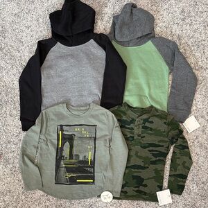 BUNDLE OF NEW: Falls Creek Boys Hoodie & Long-Sleeve Tops in Black, Gray & Green